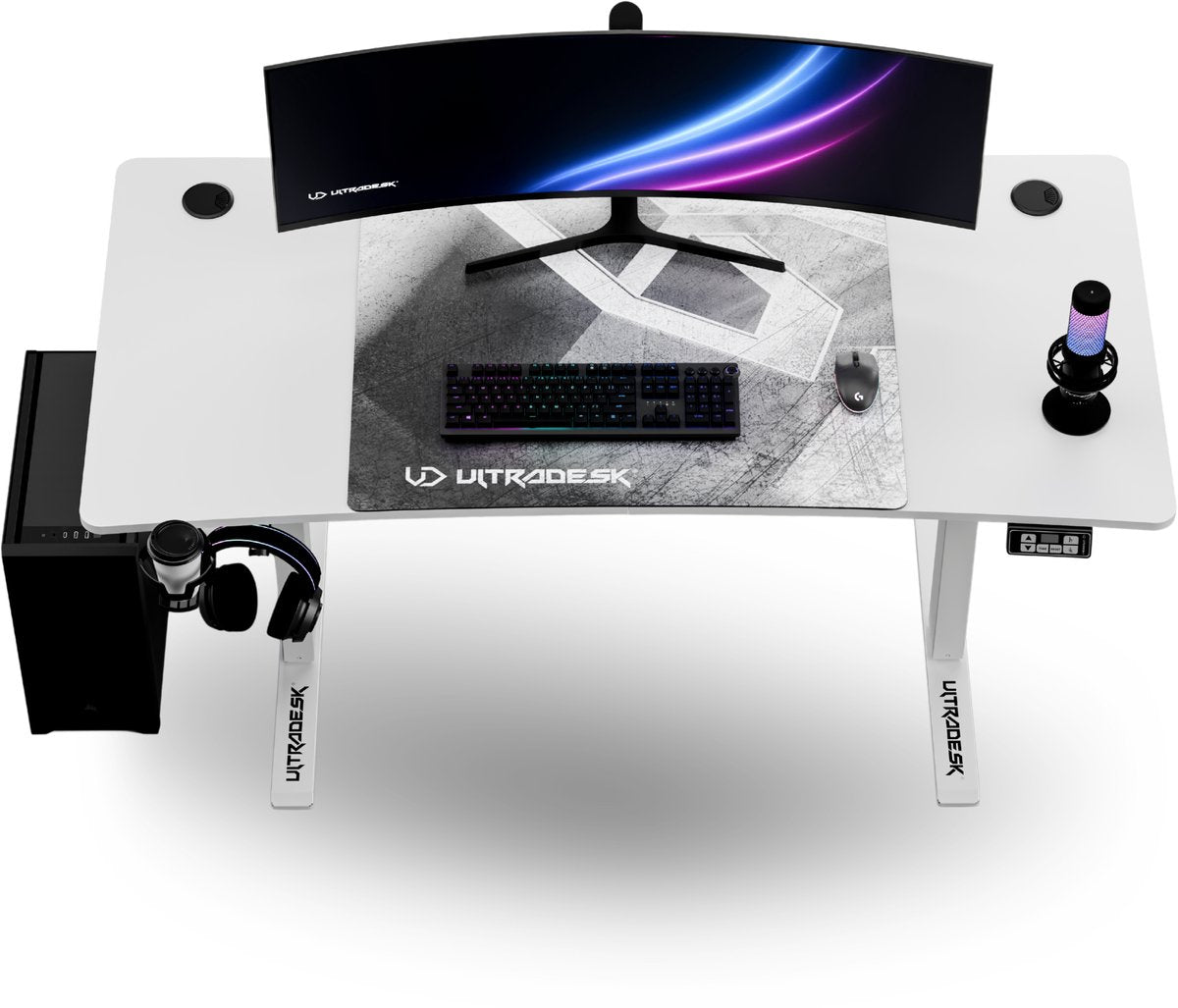 Ultradesk LEVEL V2 – Bureau voor Gaming, Home Office & Kantoor – Wit – Elektrisch verstelbaar – Incl. XL Muismat & Accessoires - afbeelding 1