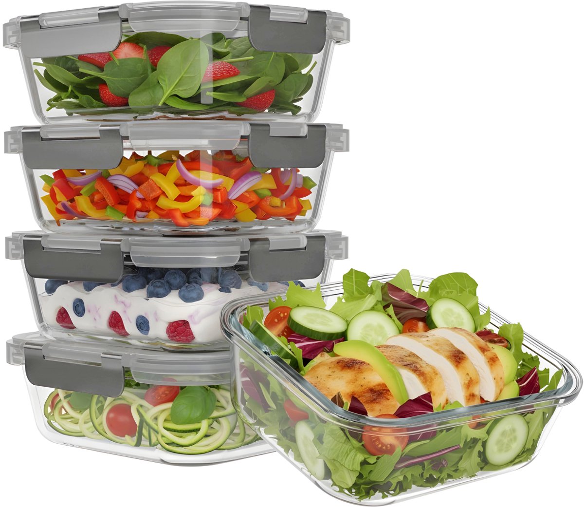 KitchenBrothers Meal Prep Bakjes - Glazen Vershoudbakjes - Luchtdicht - BPA-vrij- 1L - Glas - 5 Stuks - afbeelding 1