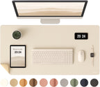Sounix Dubbelzijdige Bureau Onderlegger - Bureaumat Kunstleer - 90x45 cm - Muismat XXL - Onderleggers - Bureau Organizer - Beige - afbeelding 1