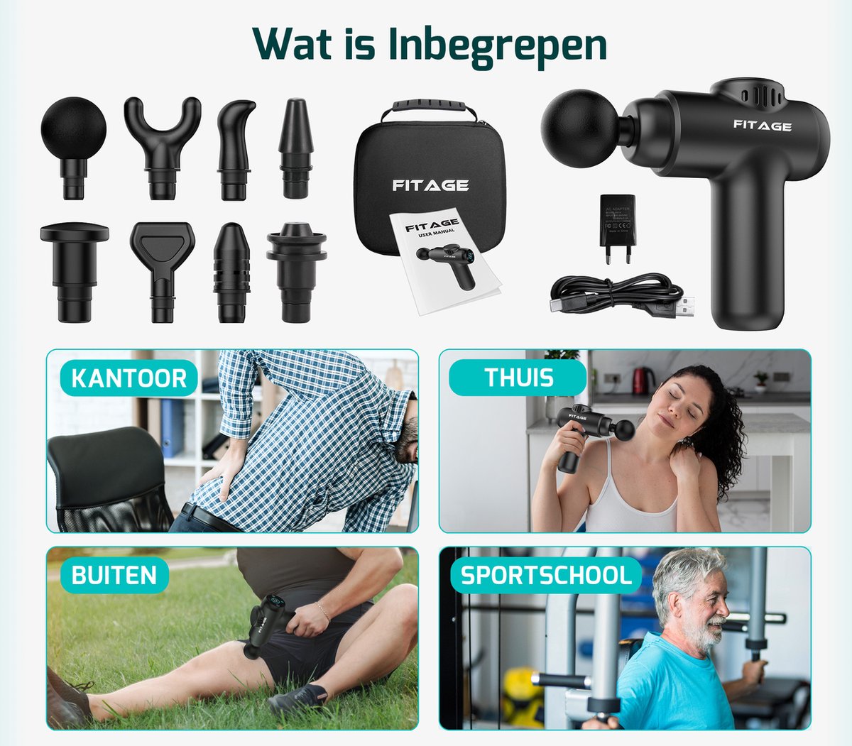 FITAGE Massage Gun Mini - Professioneel Massage Apparaat - Massageapparaat Massagegun - Massage Pistool - Zwart - afbeelding 4