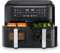 KitchenBrothers Dubbele Airfryer - PFAS-vrij - 2400W - Dual Zone - 9L - Heteluchtfriteuse - Airfryer XXL - 2 x 4.5L - 10 Kookprogramma's - Zwart - afbeelding 1