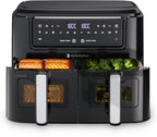 KitchenBrothers Dubbele Airfryer - PFAS-vrij - 2400W - Dual Zone - 9L - Heteluchtfriteuse - Airfryer XXL - 2 x 4.5L - 10 Kookprogramma's - Zwart - afbeelding 1