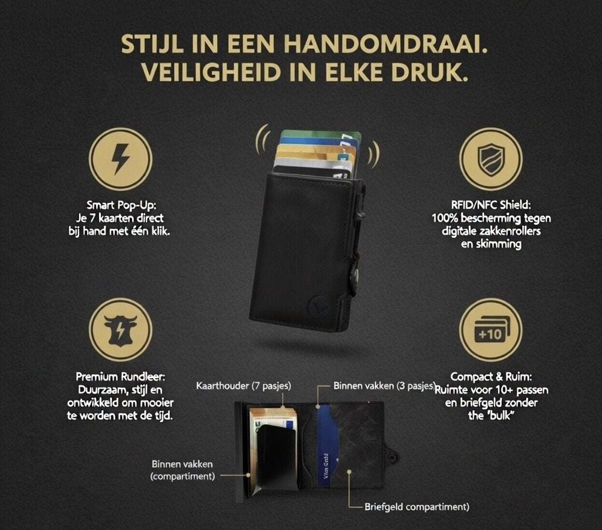 VEXON Ultra Slim -Wallet pro - Premium Wallet Slim - Creditcardholder - Pasjeshouder Zwart - afbeelding 3