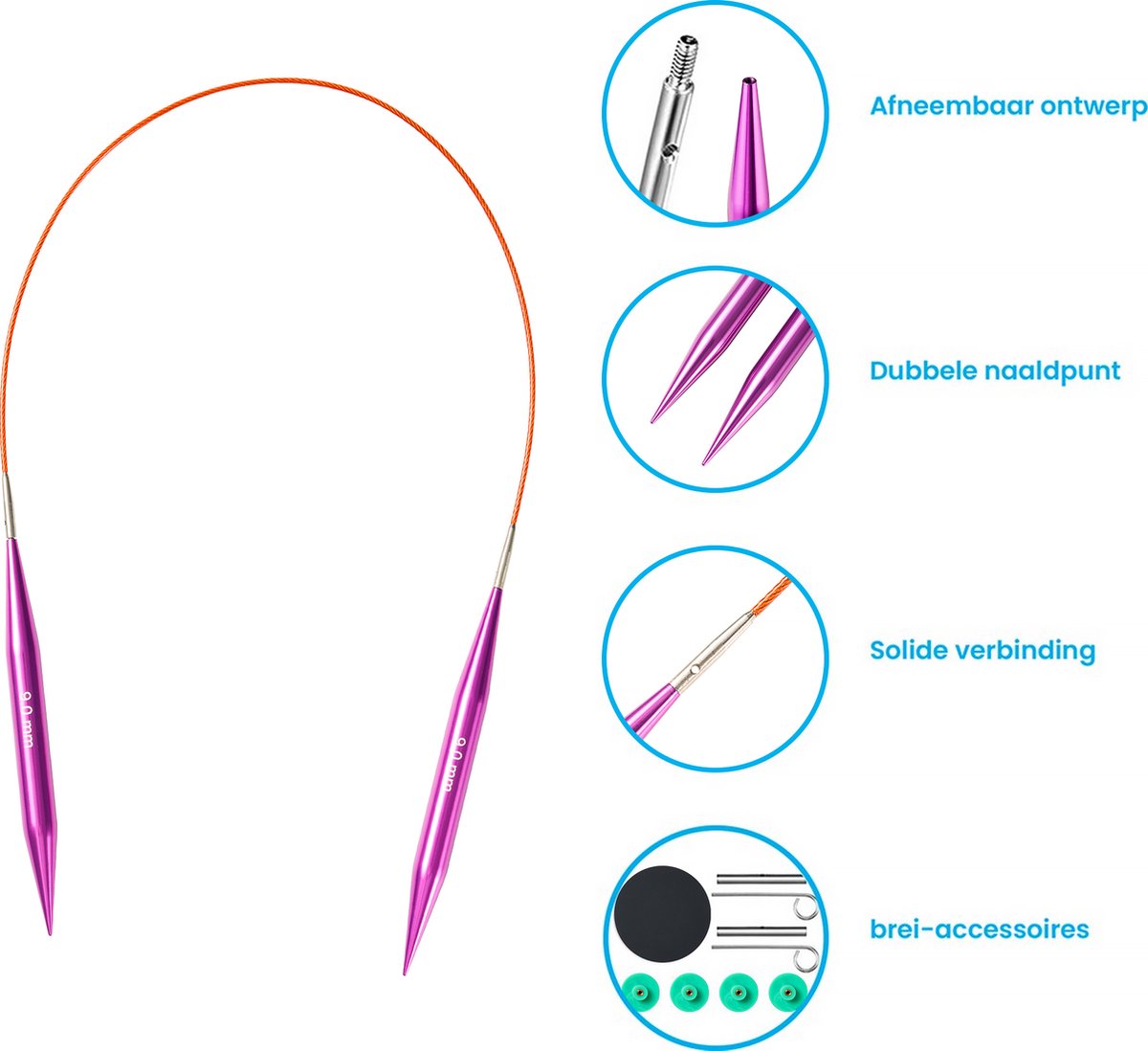 YONO Rondbreinaalden Set Verwisselbaar - Breinaalden zonder Knop - Haaknaalden - 27 Delig - afbeelding 3