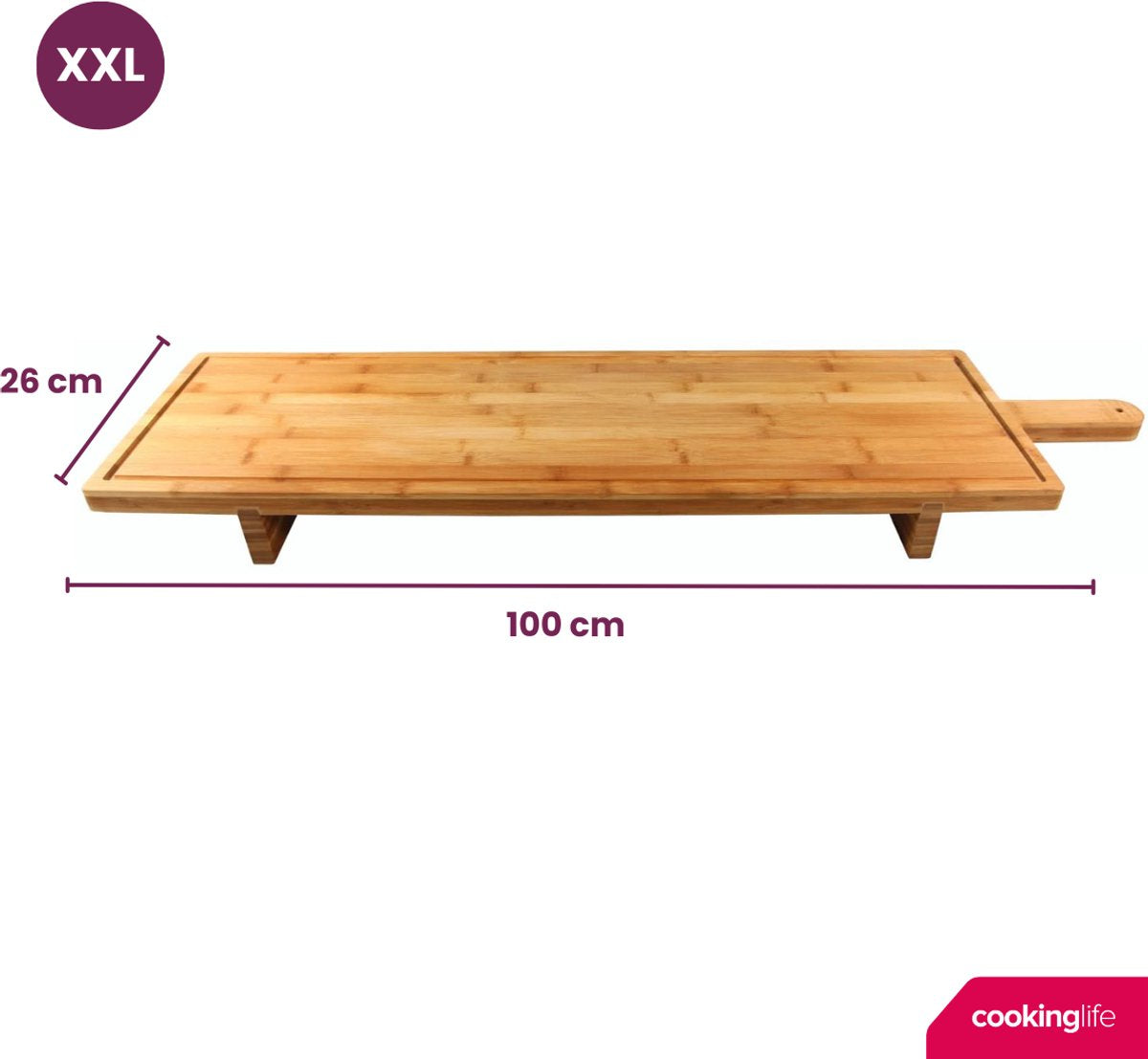 Cookinglife Serveerplank XXL - Bamboe - 100 x 26 cm - Extra Grote Tapasplank - Gemaakt van Duurzaam Bamboe - Voor het Stijlvol Serveren van Hapjes en Gerechten​ - afbeelding 4