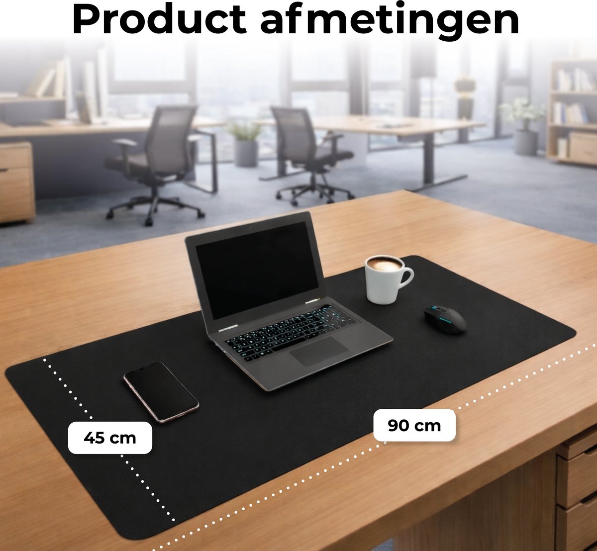 WURK Muismat 90x45 - XXL - Bureau Onderlegger - Bureau Organizer - Bureaumat - Inclusief Kabel Clip – Zwart - afbeelding 5