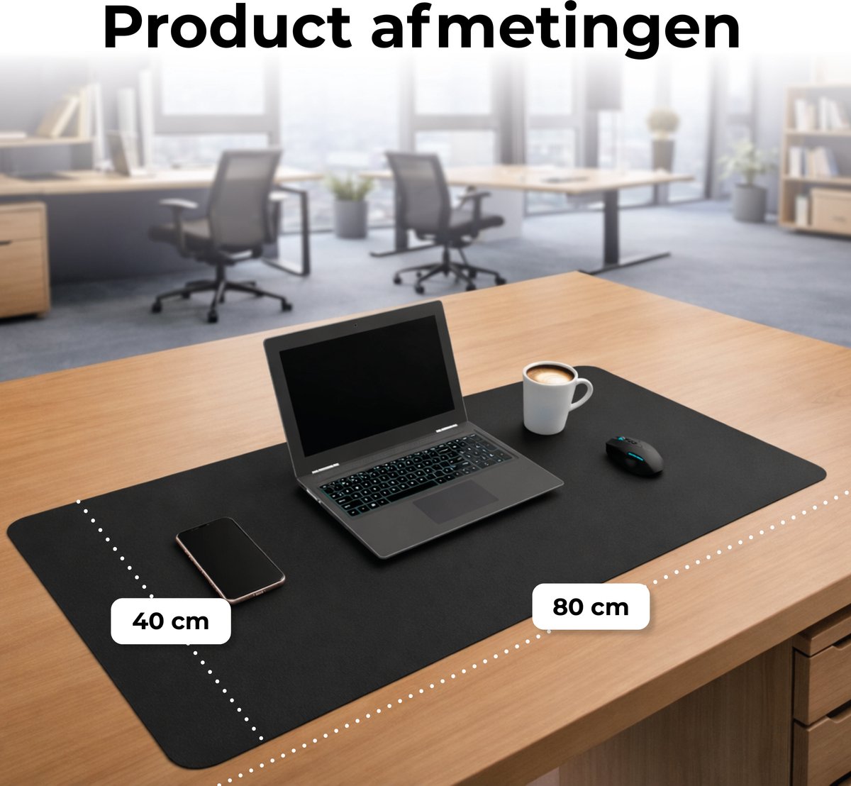 WURK Muismat 80x40 - XXL - Bureau Onderlegger - Bureau Organizer - Bureaumat - Inclusief Kabel Clip – Zwart - afbeelding 5