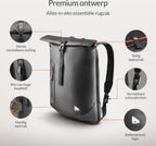 NOHRD Rolltop Laptop Rugzak - 20 tot 40 L - Laptoptas 15.6 Inch - Schooltas - Rugtas met Laptopvak - Dames & Heren - afbeelding 2