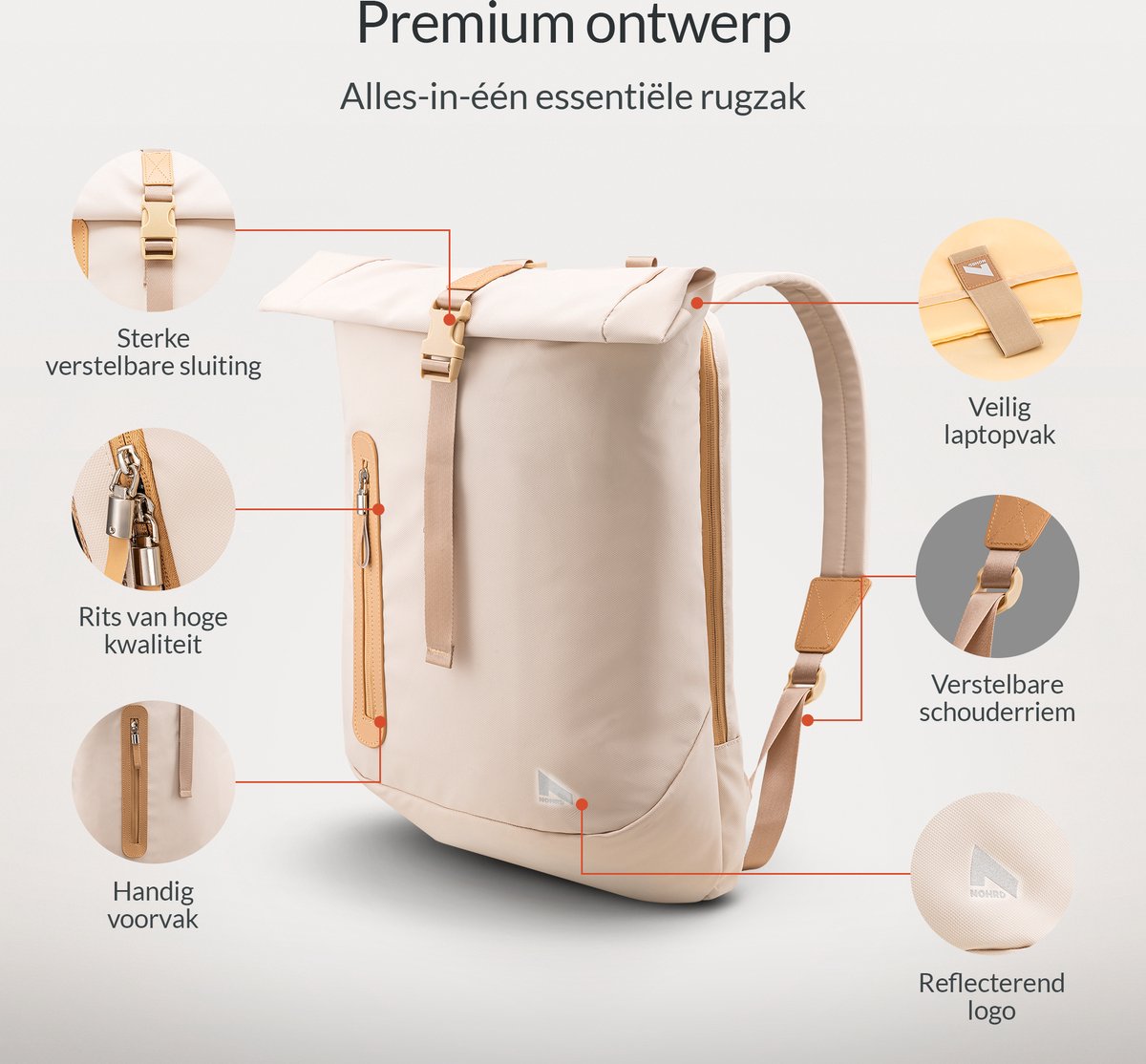 NOHRD Rolltop Laptop Rugzak - 20 tot 40 L - Laptoptas 15.6 Inch - Schooltas - Rugtas met Laptopvak - Dames & Heren - afbeelding 2