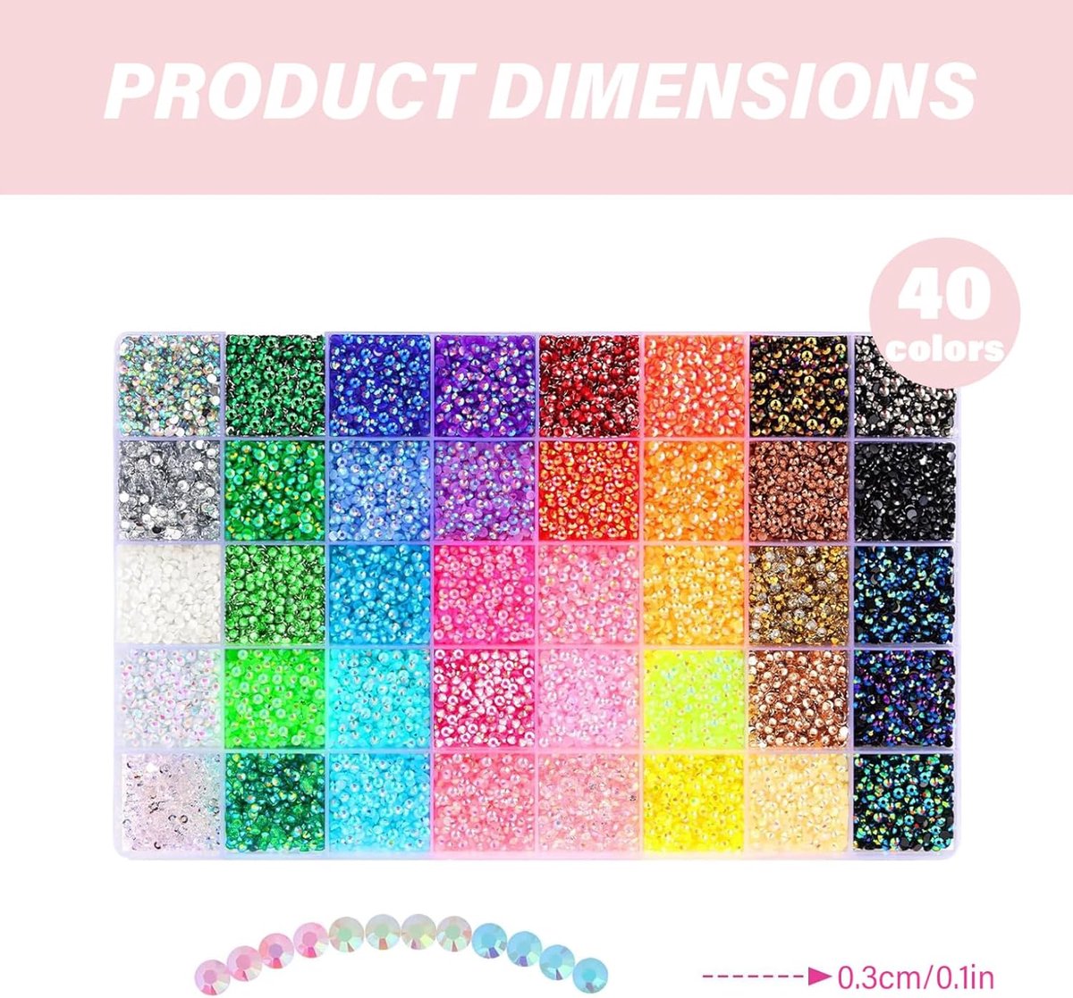 Luxe Strasssteentjes Set - 32.000 Stuks - 40 Kleuren - XXL DIY Rhinestones Kit met 3x 10ml Lijm - Plaksteentjes voor Kleding, Mokken, Schoenen & Nagels - Hobby Pakket - 0.3 cm - afbeelding 4
