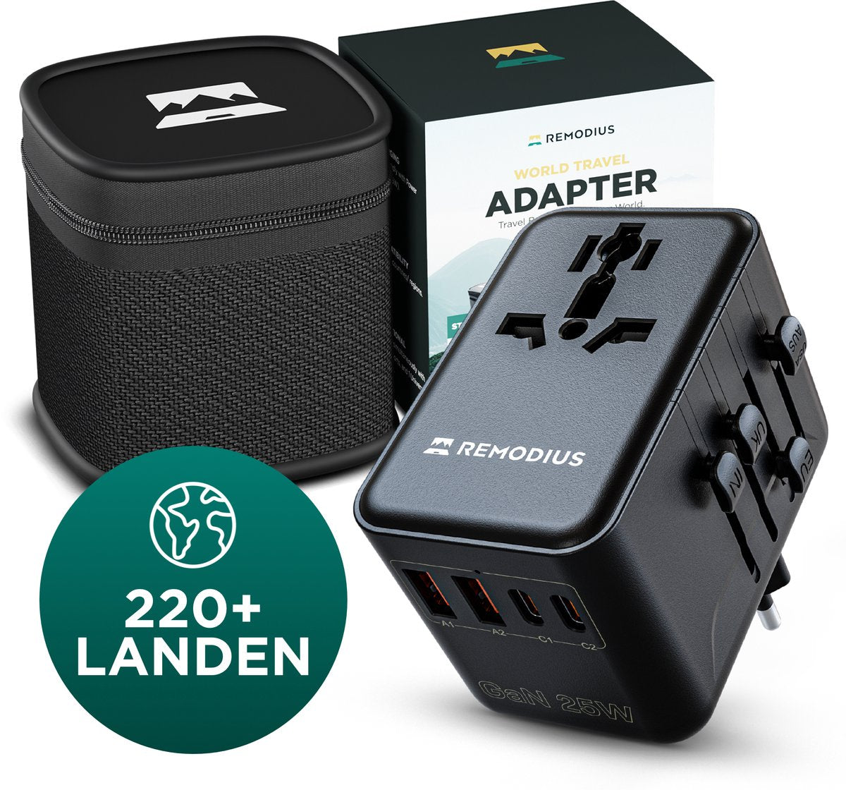 Remodius Wereldstekker - 220+ landen - 2x USB-C & 2x USB-A - afbeelding 1