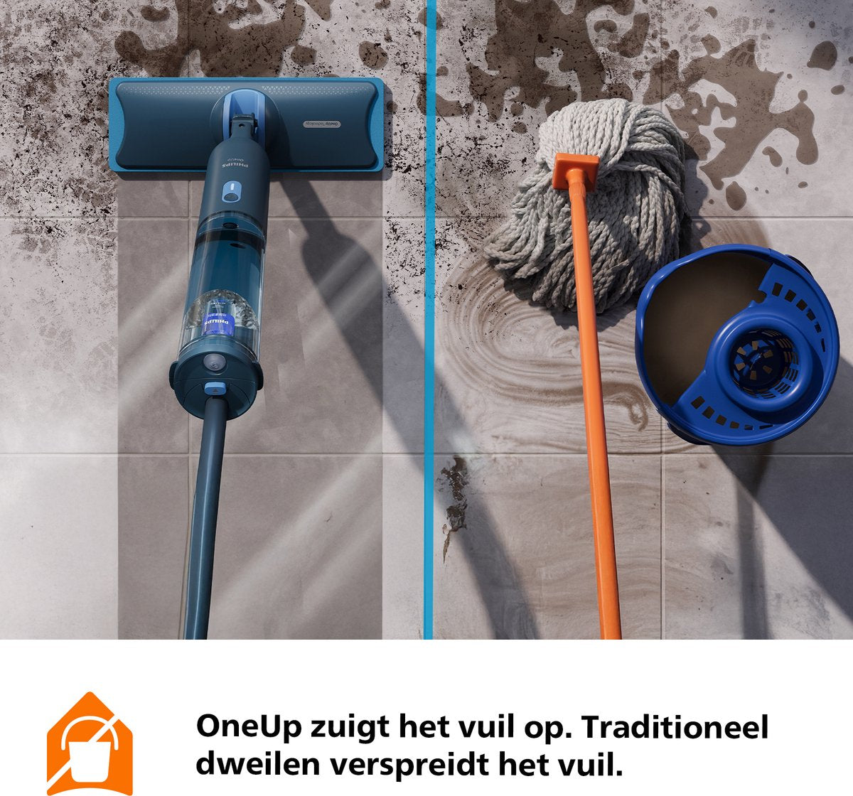 Philips OneUp Elektrische Dweil 3000 series XV3101/01 - Dweilsysteem - Vloerreiniger - Vuil water opzuigen - 1 stand - 50min dweilen - Geen emmer nodig - afbeelding 4