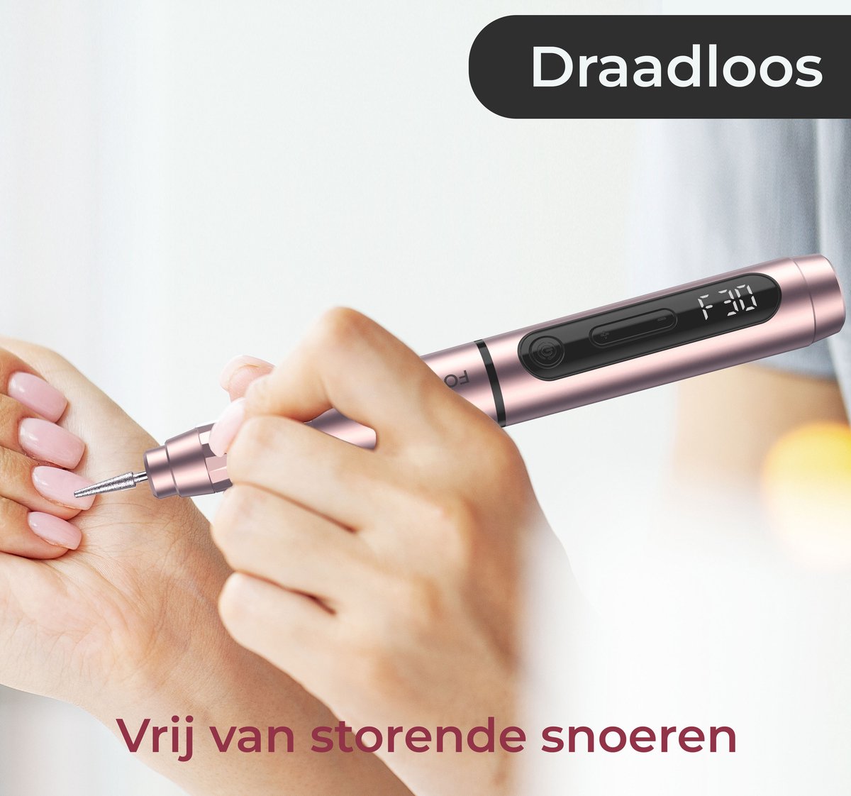 FOOCCA® Draadloze Elektrische Nagelvijl - Nagelfrees 30000 RPM - Oplaadbaar - Wireless Pro - 12 Bitjes + 65 Schuurrolletjes + 3 Accessoires - Nagelstofkap - Manicure en Pedicure Set - Ergonomische Aluminium Behuizing - Eeltverwijderaar - Kalknagel - afbeelding 3