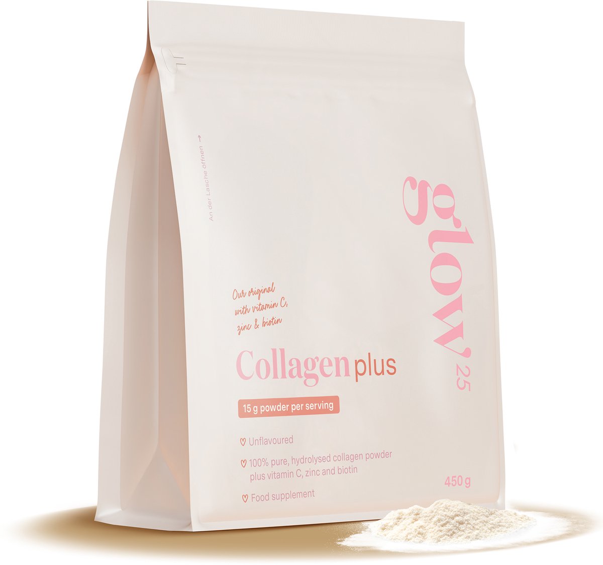 Glow25® Collageen Plus (450 gram) - met vitamine C, zink en biotine - afbeelding 1