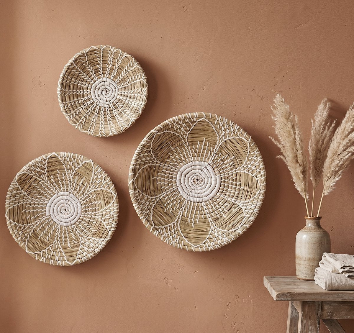 StudioBoho - Set van 3 Gevlochten Zeegras Wandschalen (Ø35, 30, 25cm) - afbeelding 3