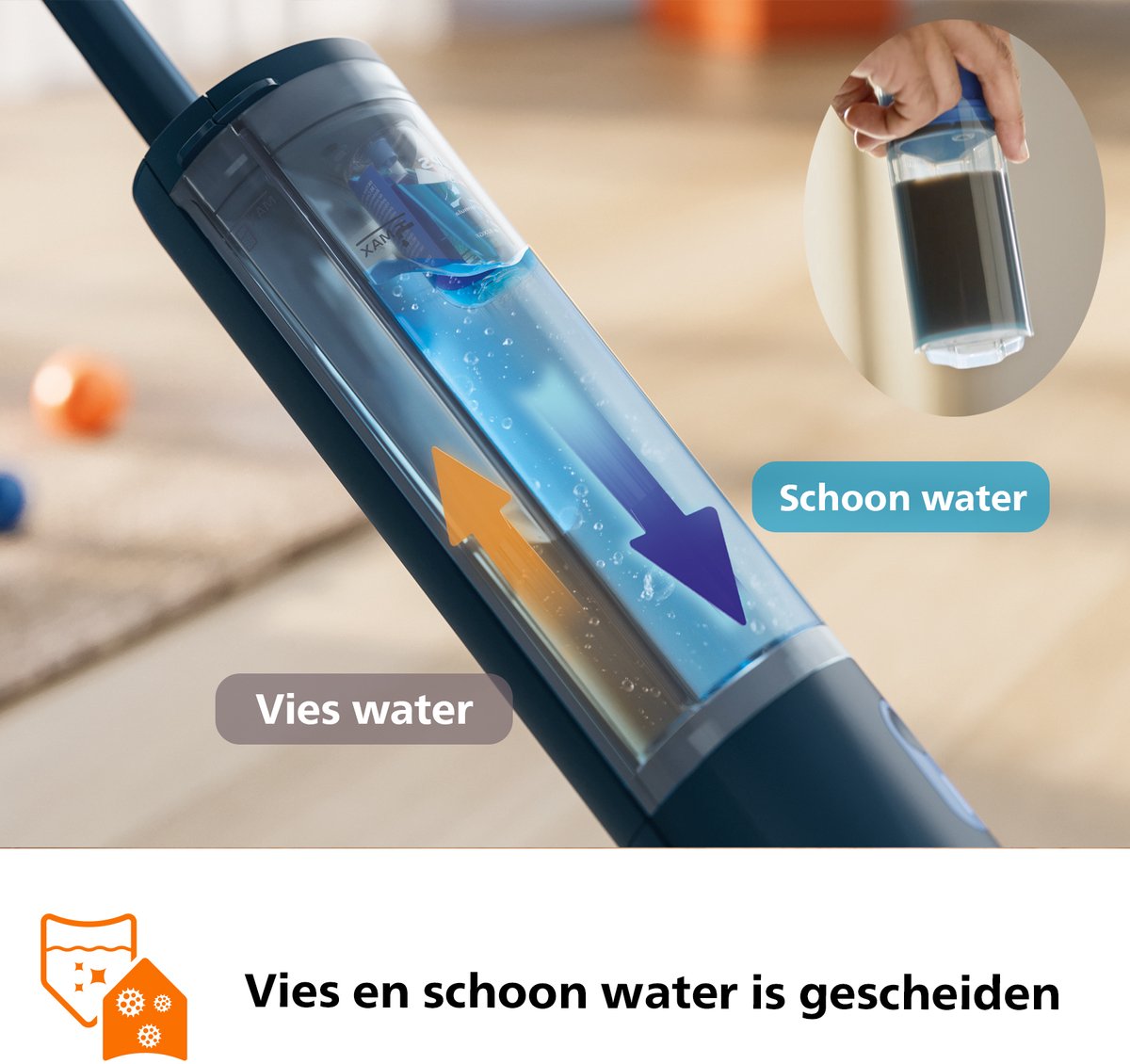 Philips OneUp Elektrische Dweil 3000 series XV3101/01 - Dweilsysteem - Vloerreiniger - Vuil water opzuigen - 1 stand - 50min dweilen - Geen emmer nodig - afbeelding 5