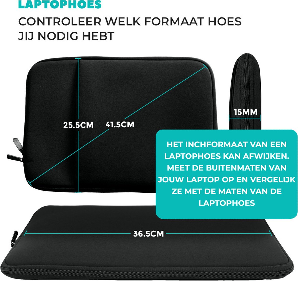Coverzs Laptophoes - 15.6 inch - Zwart - afbeelding 2