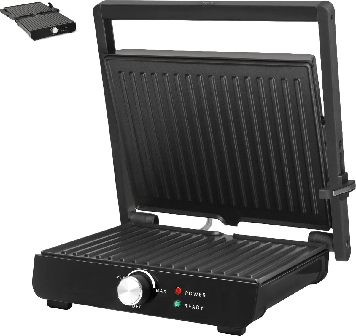 PFAS-Vrije Contactgrill (2000W) met temperatuur aanduiding - 180°C Uitklapbaar tosti apparaat - Inclusief vetbakje - <30 seconden opgewarmd grill ijzer - Zwart - JAP Appliance Caligrill - afbeelding 1