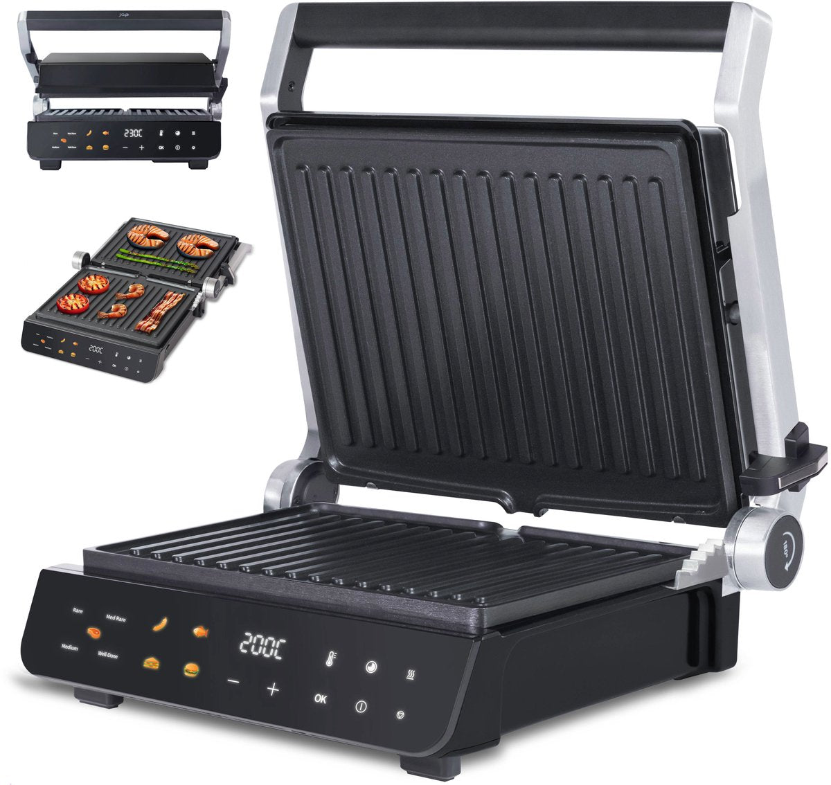 PFAS-Vrije Contactgrill met Zwevende Bovenplaat - Uitneembare platen - 180ºC Uitklapbaar - Grill apparaat 2000W - Tosti en Panini - 120ºC tot 230ºC - JAP Appliances Integrill - afbeelding 1