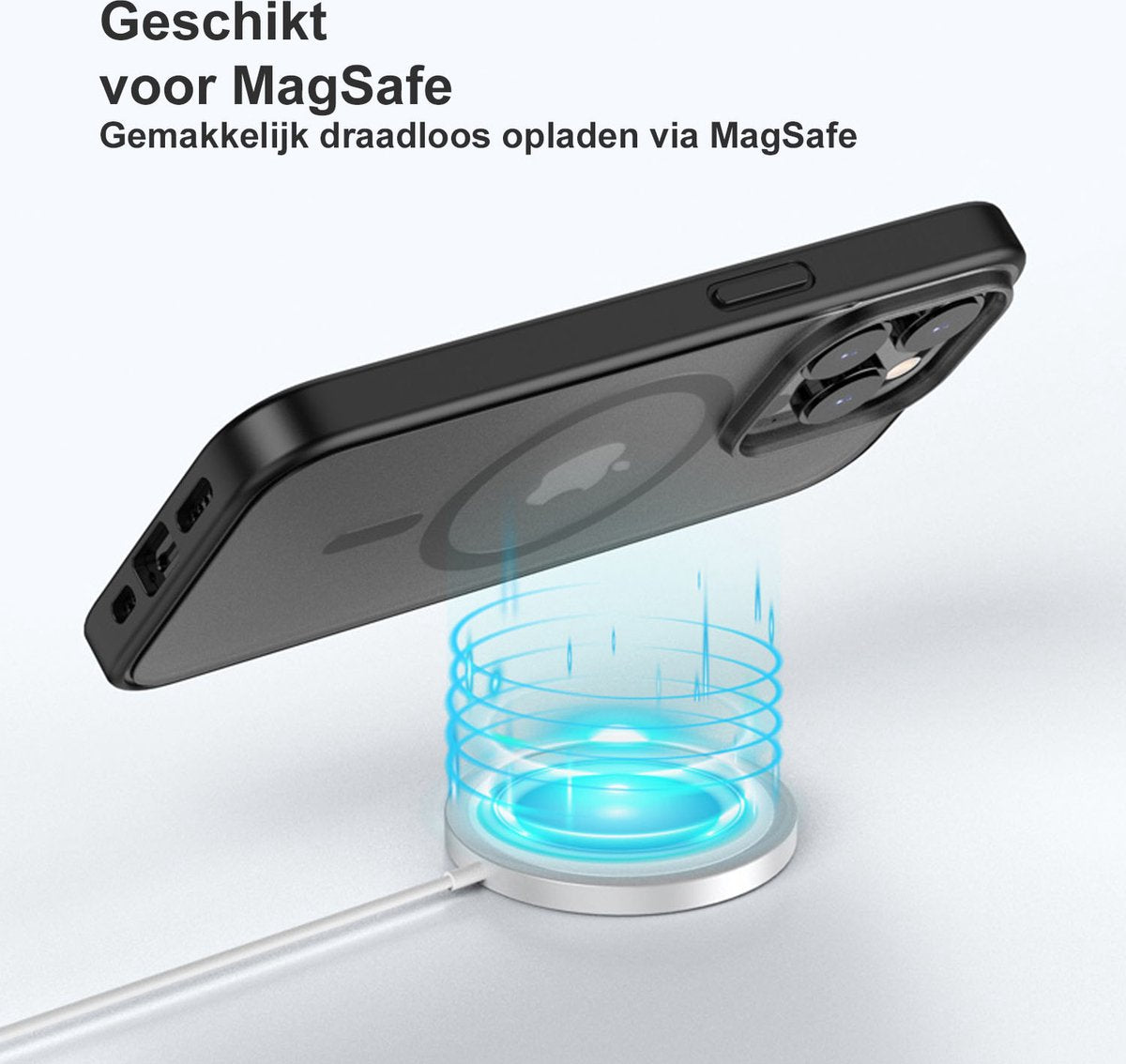 IYUPP Hoesje Geschikt voor iPhone 16 Hoesje - Geschikt voor MagSafe - Shockproof Back Cover - Mat Zwart Transparant - afbeelding 2