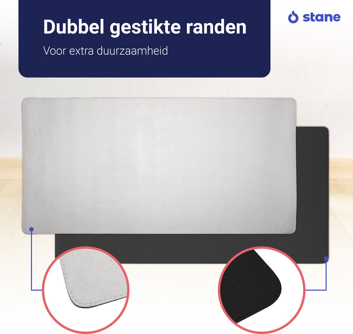 Stane Bureauonderlegger - XXL muismat Zwart - Bureaumat - Vegan Leer - Dubbel gestikt - 80x40 - afbeelding 3