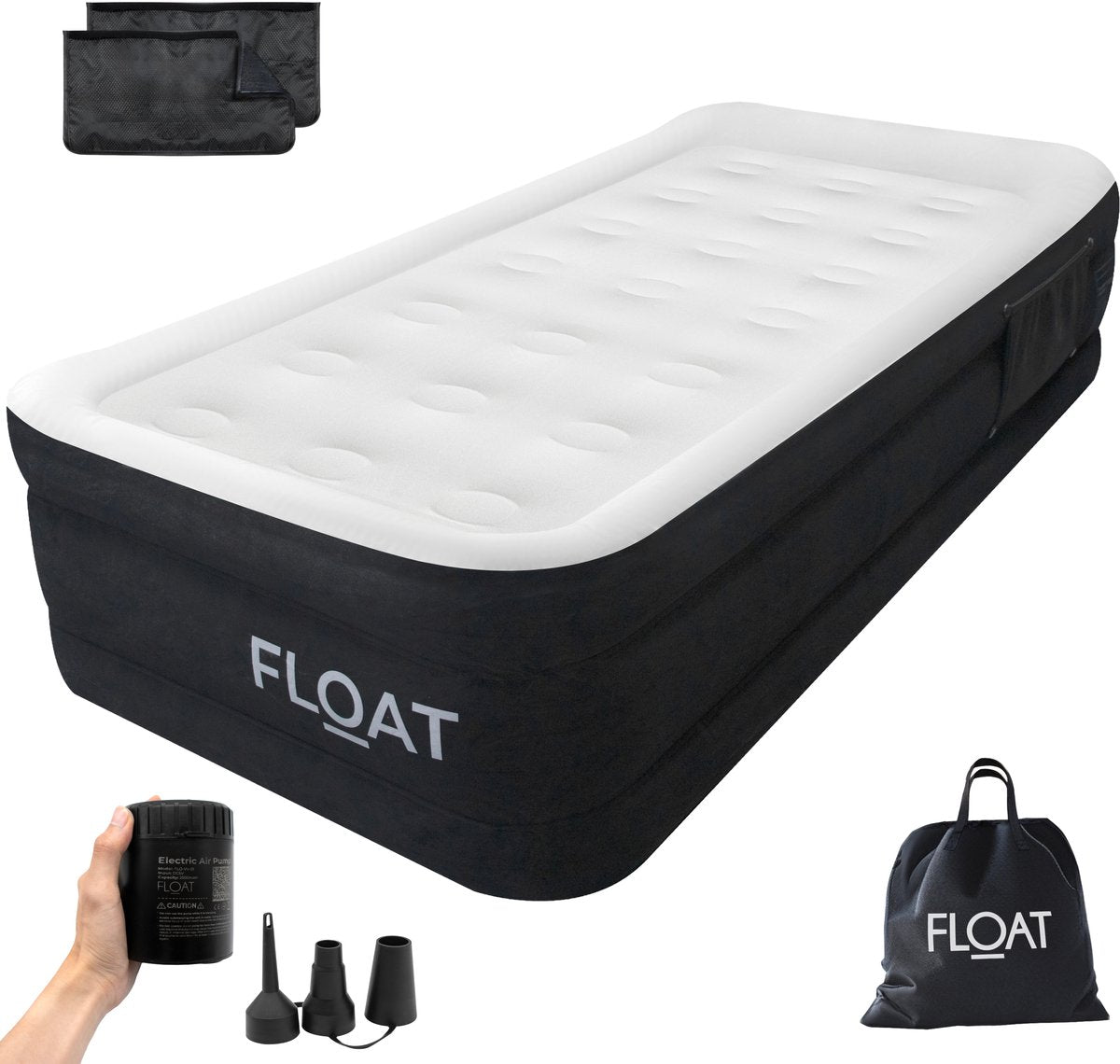 FLOAT - 1 Persoons luchtbed met ingebouwde elektrische pomp - 203x99x45 cm - Opbergzakken, draagtas en reparatiekit - Zelfopblazend hoog eenpersoons luchtmatras - Queen Logeerbed - VersaVento - afbeelding 1