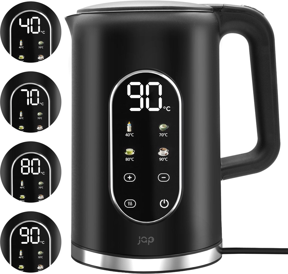 JAP Appliances Aquanova - Waterkoker (1.7 liter) met temperatuurregeling - Warmhoudfunctie - 40°C voor babyvoeding - Zwart - afbeelding 1
