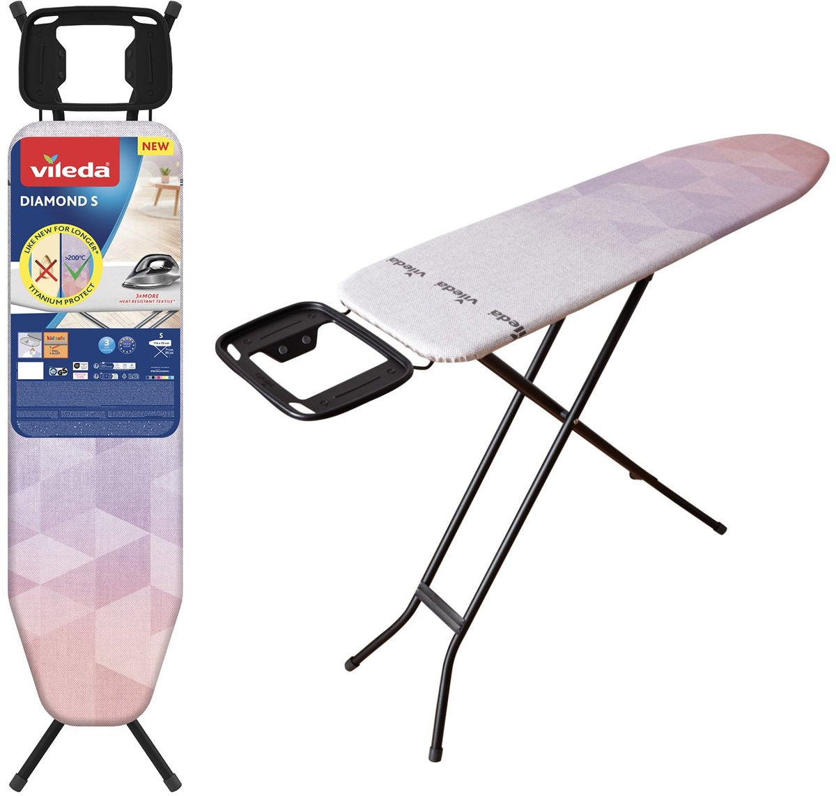 Vileda Diamond M Strijkplank - Groot strijkvlak van 120 x 38 cm - Met hittebestendige hoes waardoor ze er langer als nieuw uitziet - Zwart - afbeelding 1