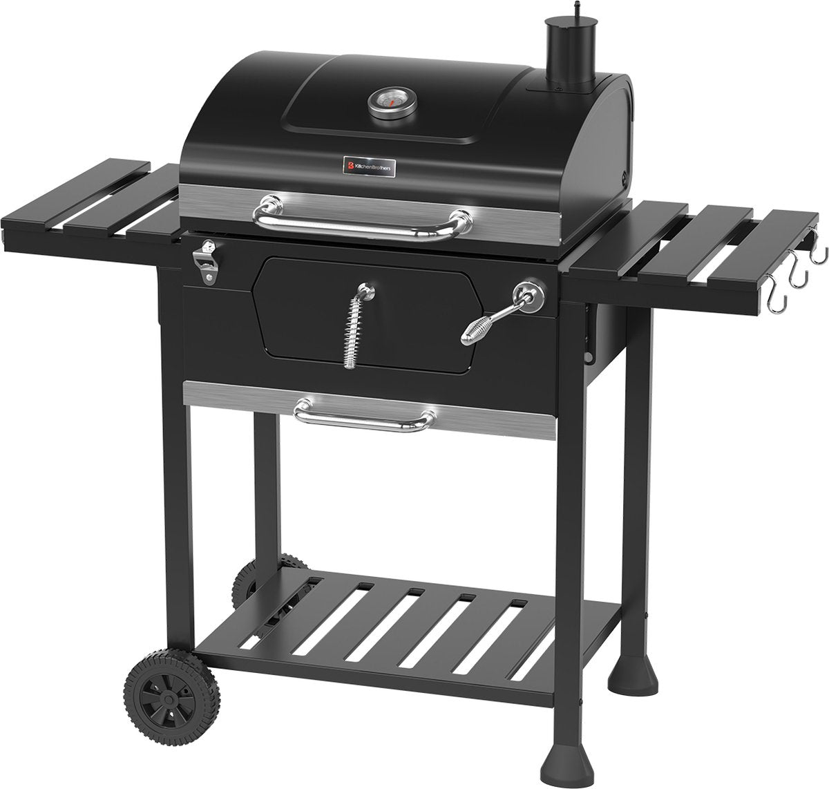 KitchenBrothers Houtskool BBQ - Smoker Barbecue - Verstelbaar Kolenrooster - PFAS Vrij - 42x57cm Grilloppervlak - Zijpanelen - Zwart - afbeelding 1