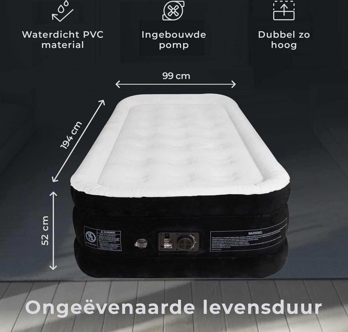 FLOAT - 1 Persoons luchtbed met ingebouwde elektrische pomp - 203x99x45 cm - Opbergzakken, draagtas en reparatiekit - Zelfopblazend hoog eenpersoons luchtmatras - Queen Logeerbed - VersaVento - afbeelding 4