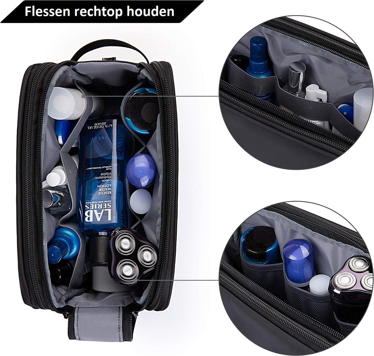 Toilettas - Luxe organizer - Zwart - Heren - Dubbele rits - afbeelding 3