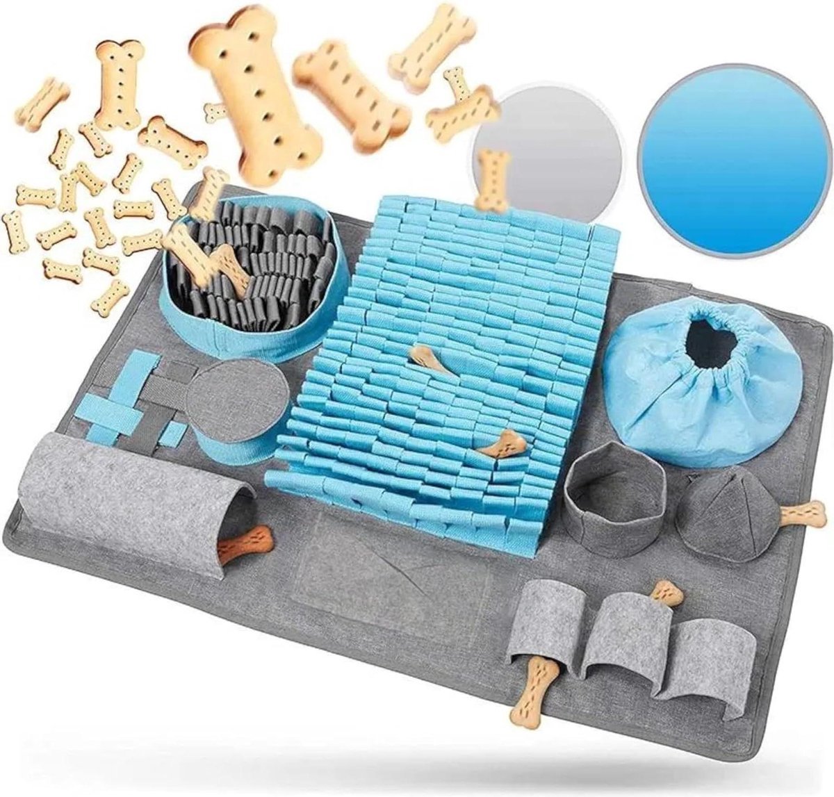 Snuffelmat Hond met 10 functies - Denkspel Hond - Blauw en Grijs - afbeelding 1
