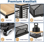 Verrijdbaar magnetronrek met lade - ijzeren frame en houten blad - keukenrek voor aanrecht, groente- en fruitmanden, potten en kruiden - zwart - afbeelding 4