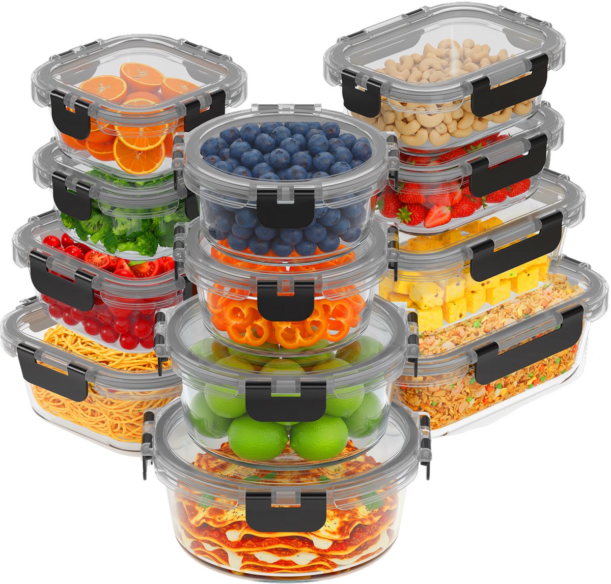 KitchenBrothers Meal Prep Bakjes Set - Glazen Vershoudbakjes - Luchtdicht - BPA-vrij - Diepvriesbakjes - Bewaarbakjes - 6,79L - Glas - 12 Stuks - afbeelding 1
