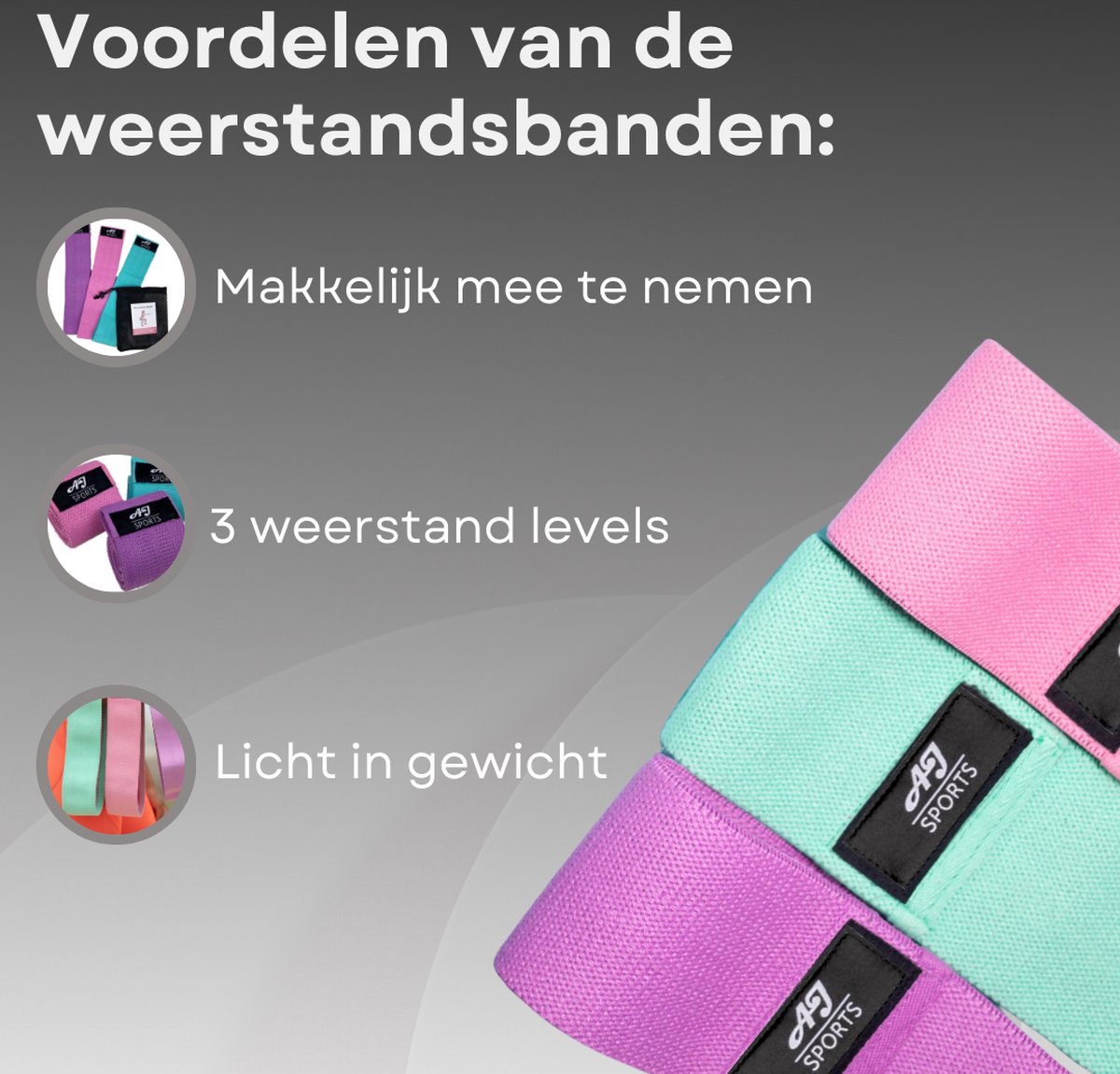 AJ-Sports Weerstandsbanden - Booty Band - Resistance band - Fitness elastiek - afbeelding 2