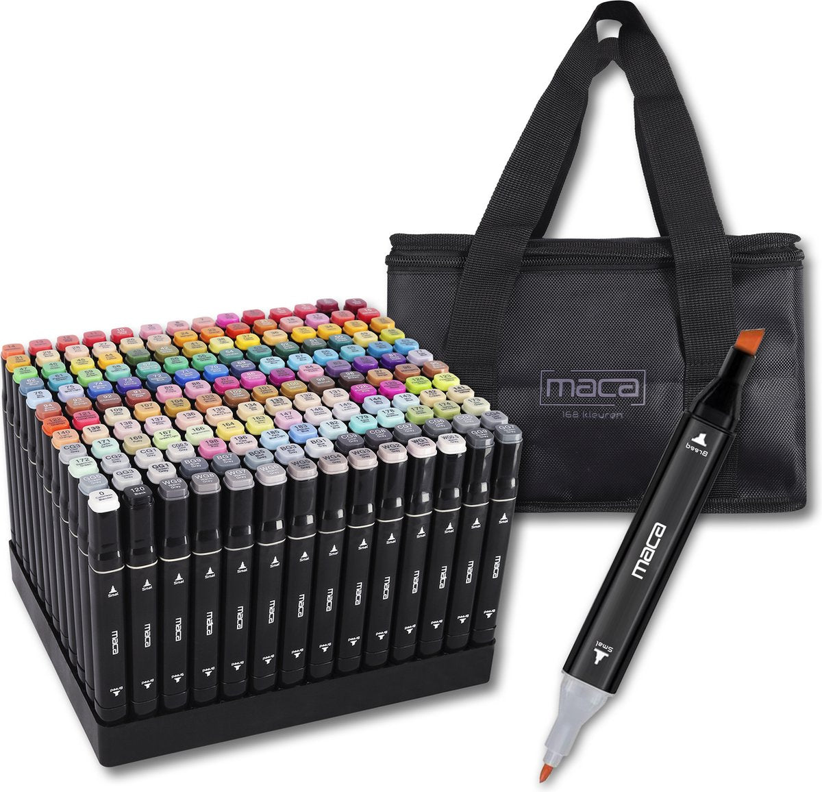 Maca Twinmarkers 168 Stuks - Stiften - Alcohol Markers - Markeerstiften - Met Houder En Opbergtas - afbeelding 1