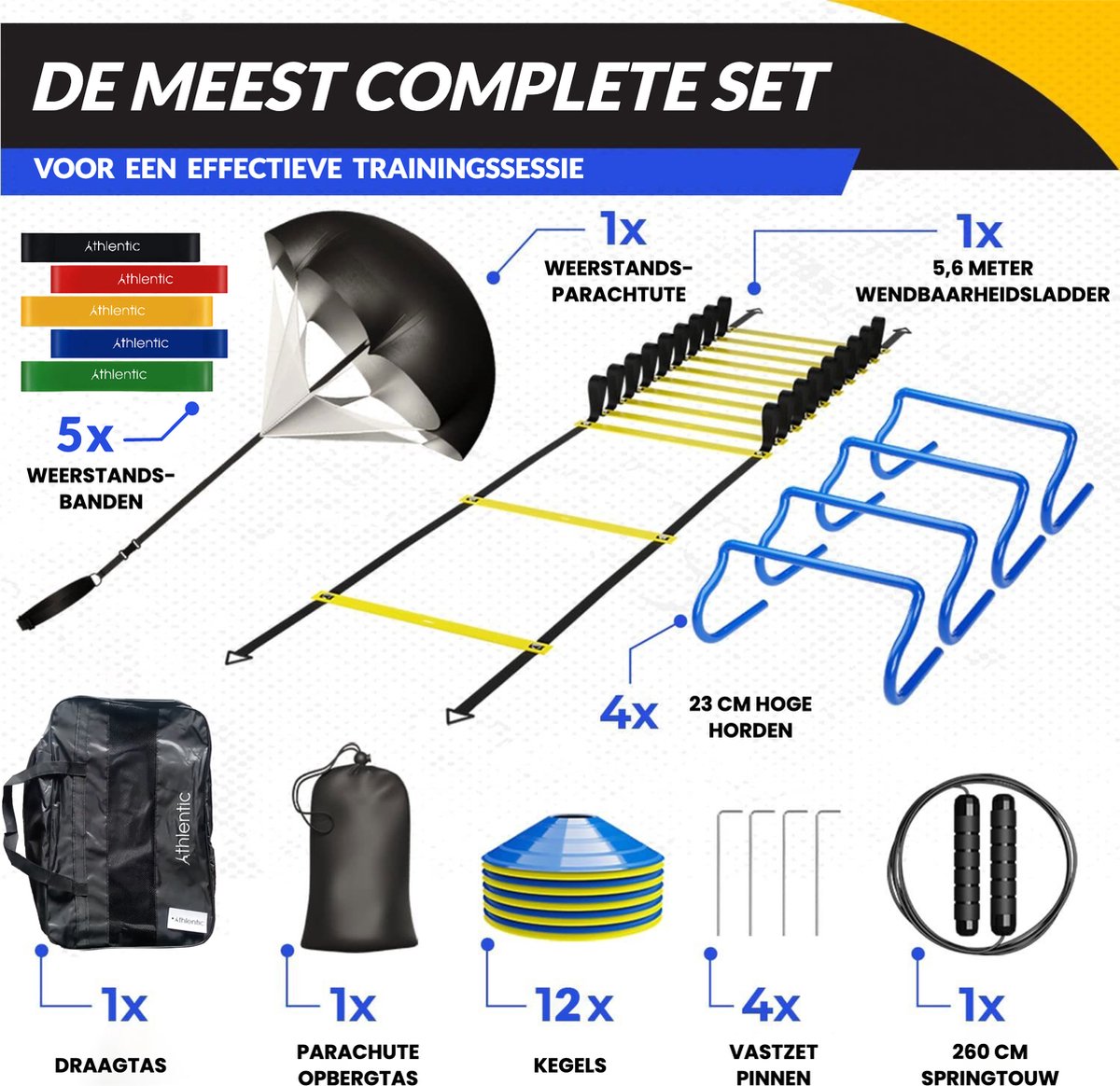 Athlentic Voetbal Trainingsset - Speedladder, Pionnen & Weerstandsbanden - afbeelding 2
