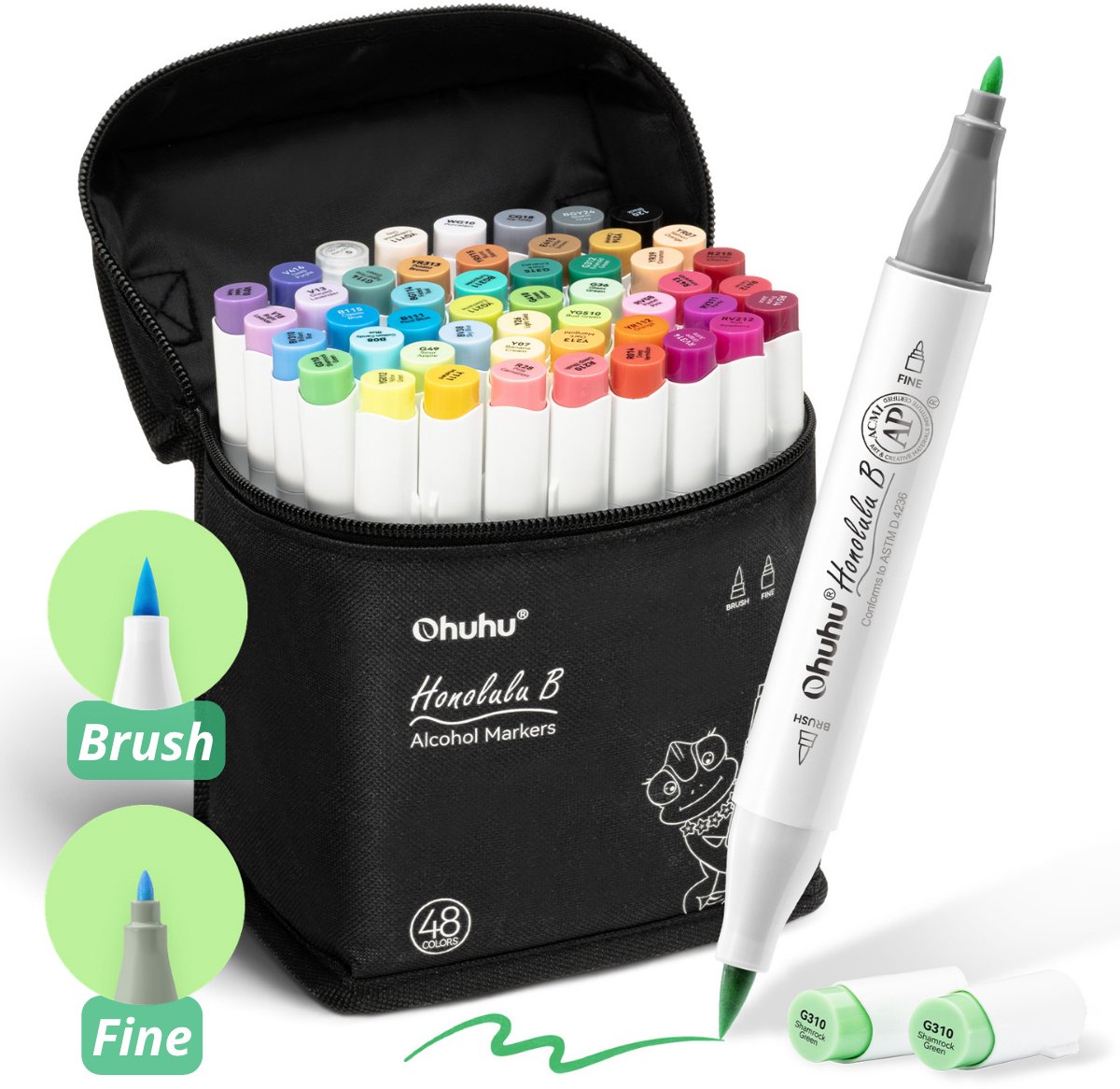 Ohuhu - Honolulu B Brush & Fine - Alcohol Art Markers - 48 kleuren - afbeelding 1