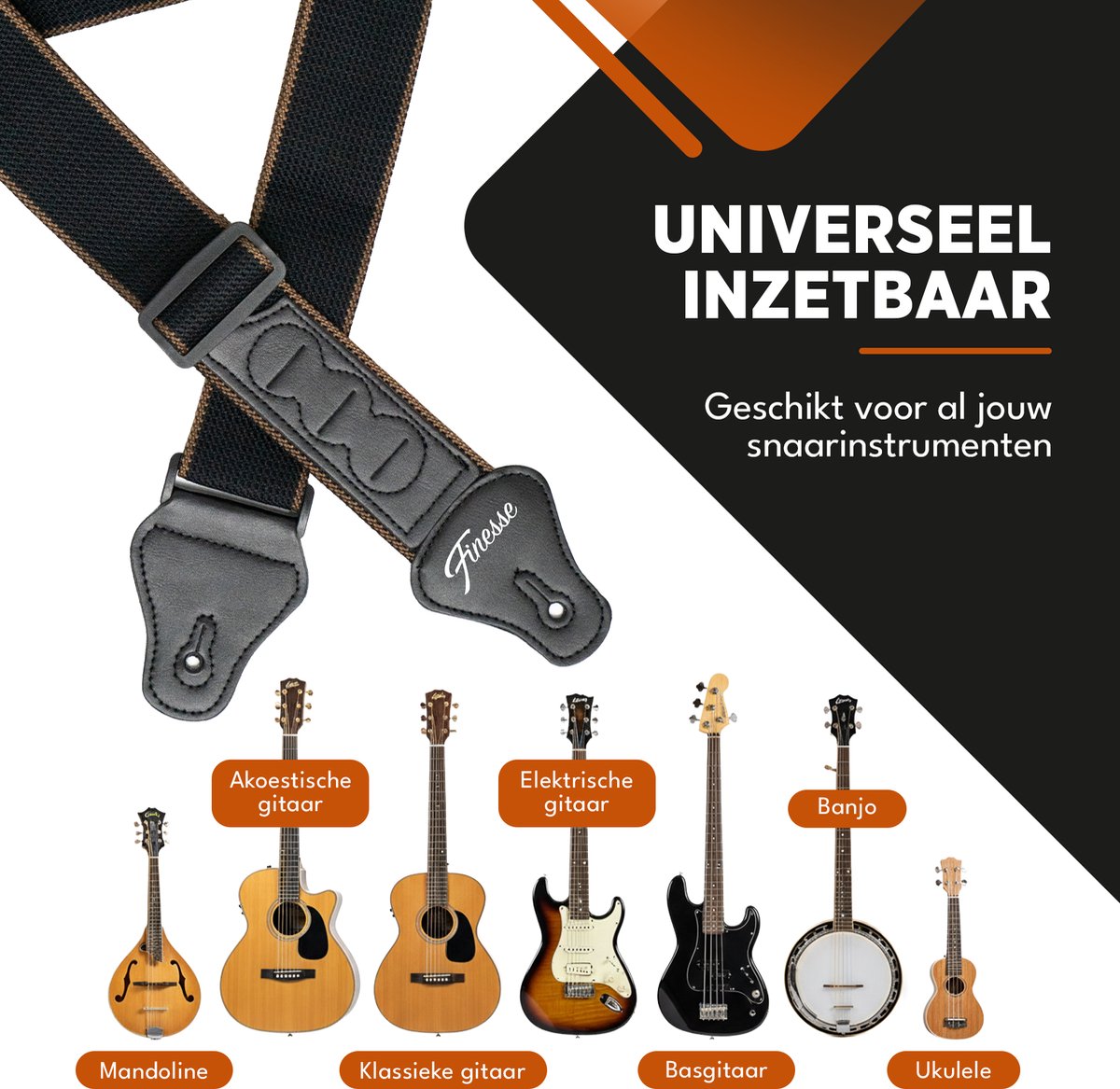 Finesse Gitaarband met Plectrumhouders - Verstelbaar - Katoen - Akoestische & Elektrische Gitaar - Gitaarriem - Gitaar Strap - Guitar Strap - afbeelding 4
