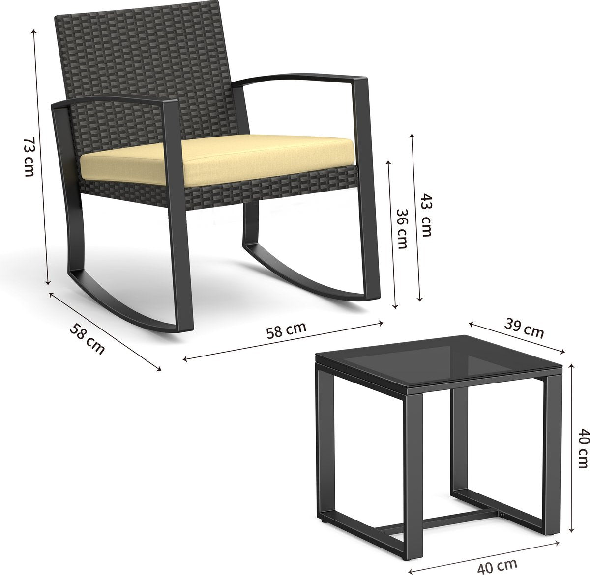 Bealife WR210 Garden Tuinset - 3 Delige Stoel Loungesets - Rieten Patio Set 2 Persoons met Salontafel - afbeelding 4