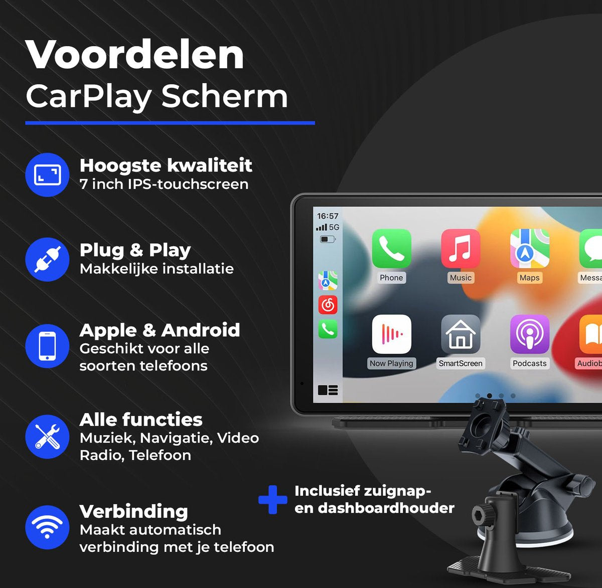 CarMe CarPlay Scherm 7 Inch - Apple CarPlay & Android Auto (Draadloos) - Touchscreen - Navigatiesysteem auto - Geschikt voor Apple CarPlay & Android Auto - Android Auto scherm - afbeelding 3