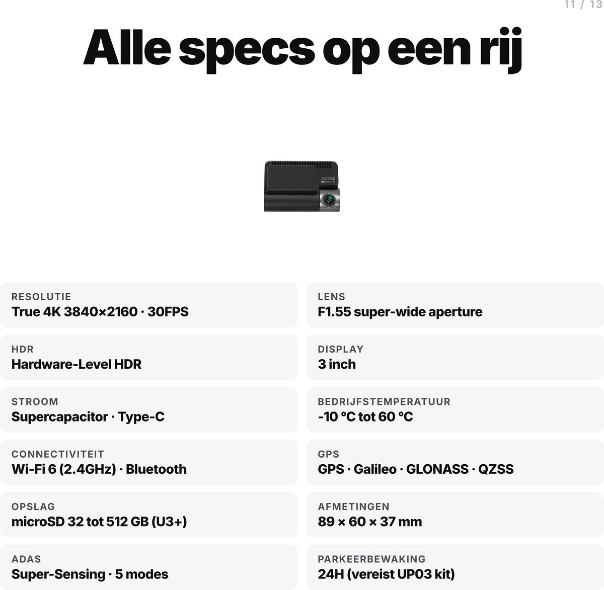 70mai Dash Cam 4K A800SE - Dashcam - 4K Ultra HD opname met HDR - GPS en ADAS rijassistentie - Parkeerstand beveiliging - WiFi app bediening - G-sensor voor incidentdetectie en continue opname - afbeelding 4