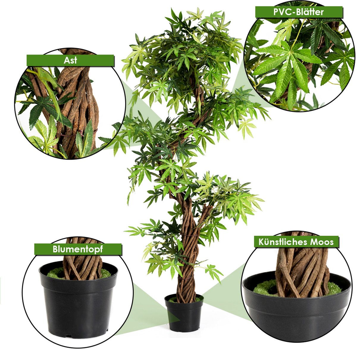 COSTWAY Kunstplant in Pot - 160 cm - afbeelding 2