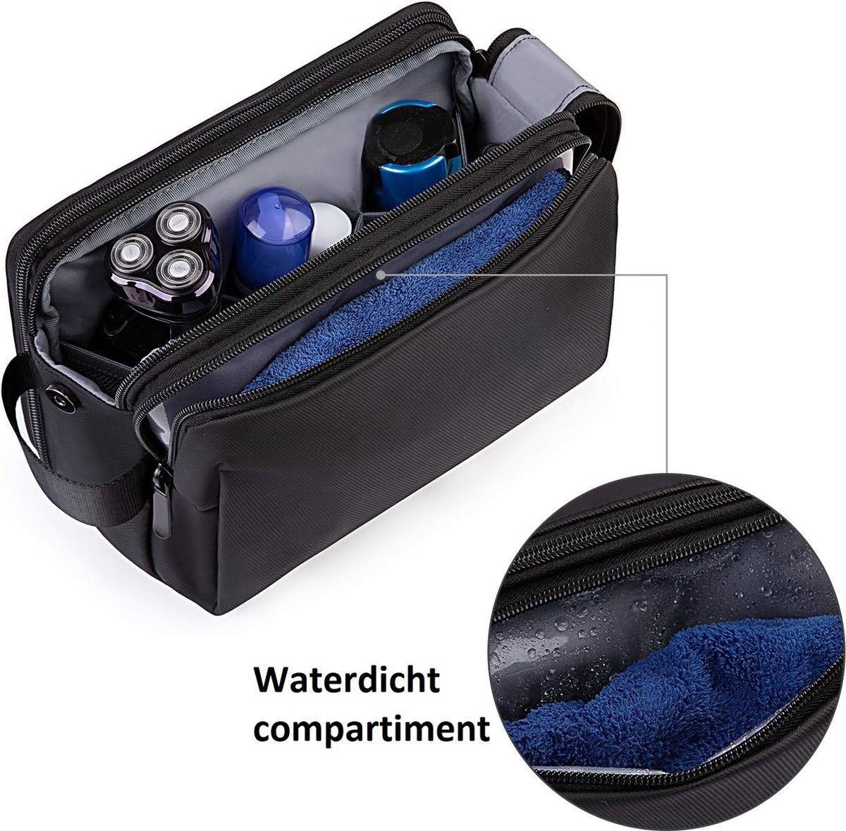 Toilettas - Luxe organizer - Zwart - Heren - Dubbele rits - afbeelding 2