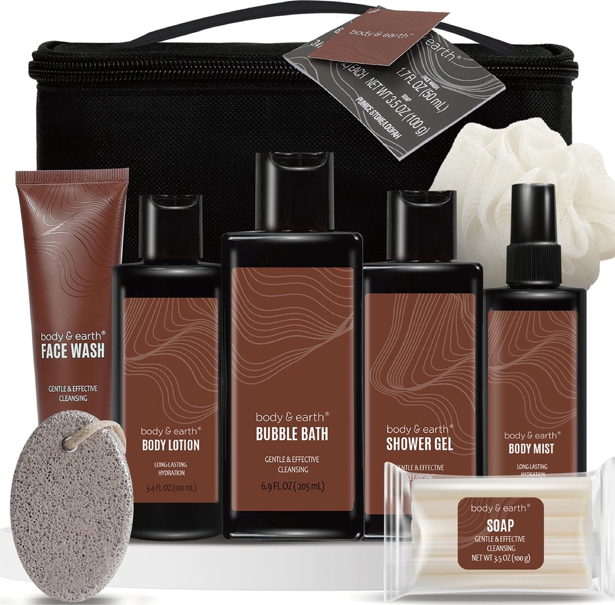 Body & Earth - Cadeau voor Man Verjaardag - Geschenkset Mannen Sandalwood - Cadeauset in Toilettas - Stoer Cadeaupakket Heren Wellness bath - Cadeau Pakket voor Hem - Verwenpakket Mannen, vriend, papa, broer, vader - Wellness dag cadeautje - afbeelding 1