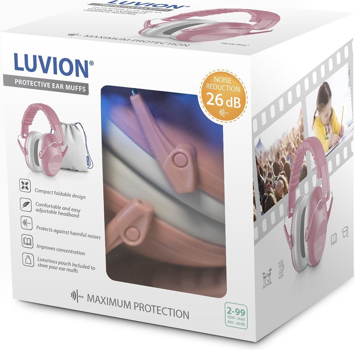 LUVION® Gehoorbeschermers - Premium gehoorbescherming voor kinderen - peuter en kind – Dusty Pink - afbeelding 4