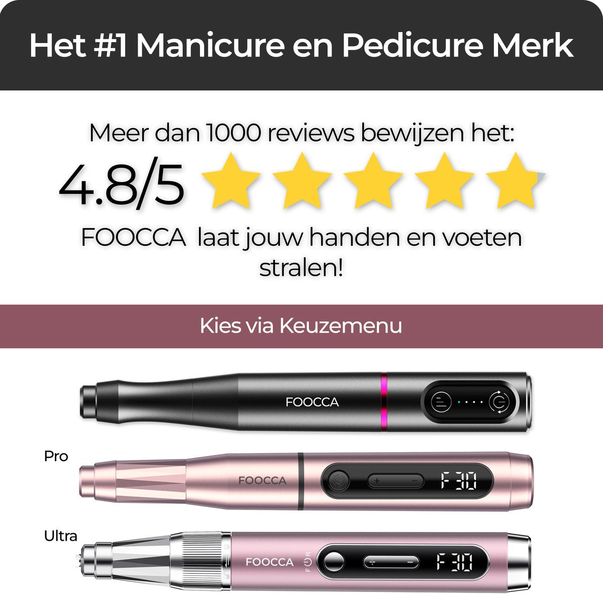 FOOCCA® Draadloze Elektrische Nagelvijl - Nagelfrees 30000 RPM - Oplaadbaar - Wireless Pro - 12 Bitjes + 65 Schuurrolletjes + 3 Accessoires - Nagelstofkap - Manicure en Pedicure Set - Ergonomische Aluminium Behuizing - Eeltverwijderaar - Kalknagel - afbeelding 2