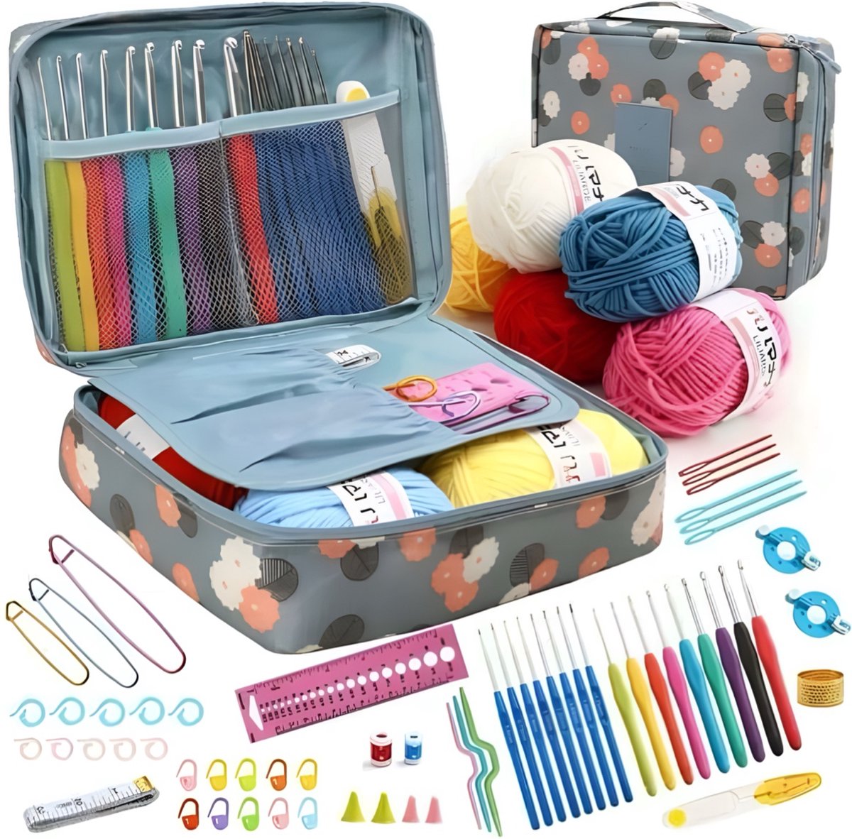67 Delige Haaknaaldenset - Haaknaalden met Softgrip - Haakgaren - Haken voor Beginners - Haken Pakket - Haaknaalden Ergonomisch - Inclusief Wol en Schaar - afbeelding 1