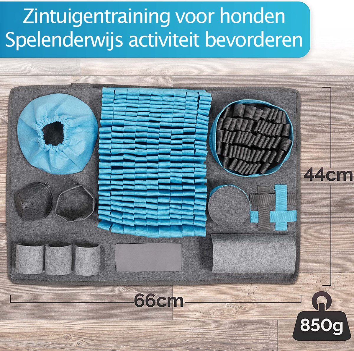 Snuffelmat Hond met 10 functies - Denkspel Hond - Blauw en Grijs - afbeelding 3