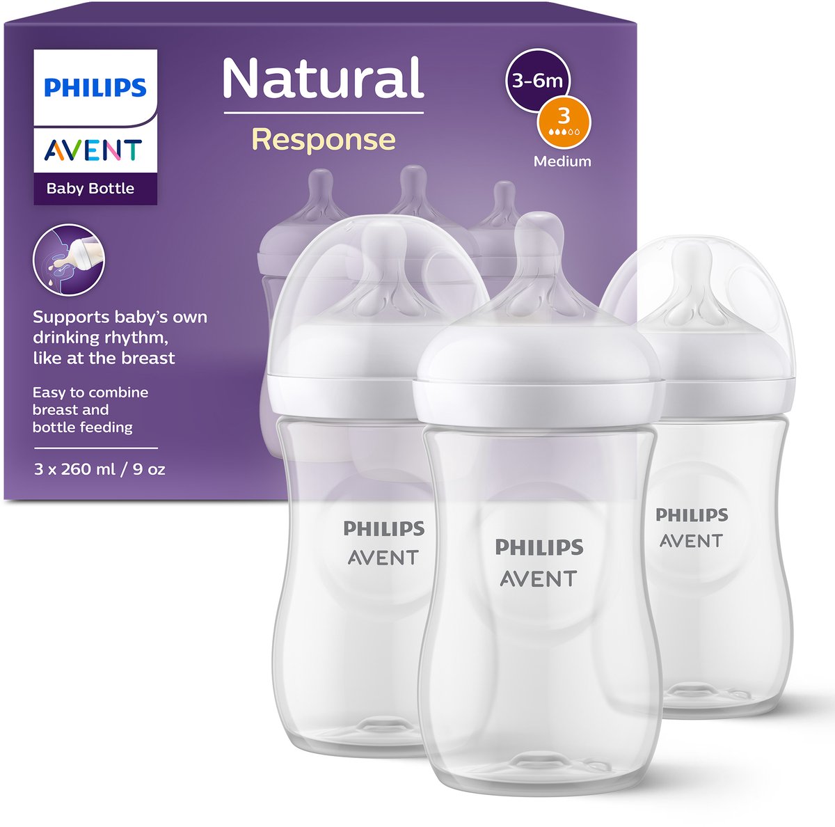 Philips Avent Natural Response Babyflessen - 3 x 260 ml - afbeelding 1